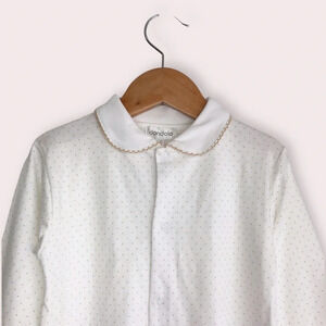 NWT Dondolo footie sleeper‎ white with tiny taupe polka dots size 2T